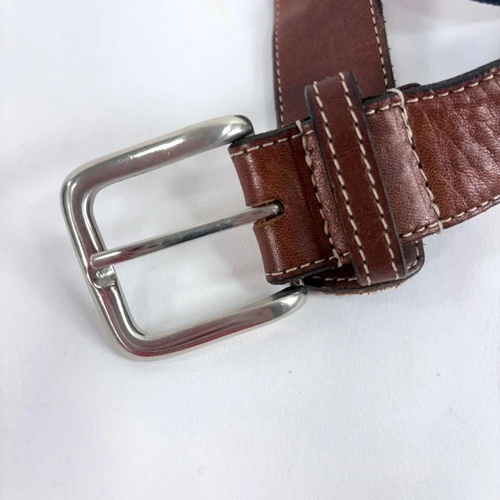 Gaucho Life Pampas Polo Belt Brown Leather Navy Blue Woven Diamond Size 30